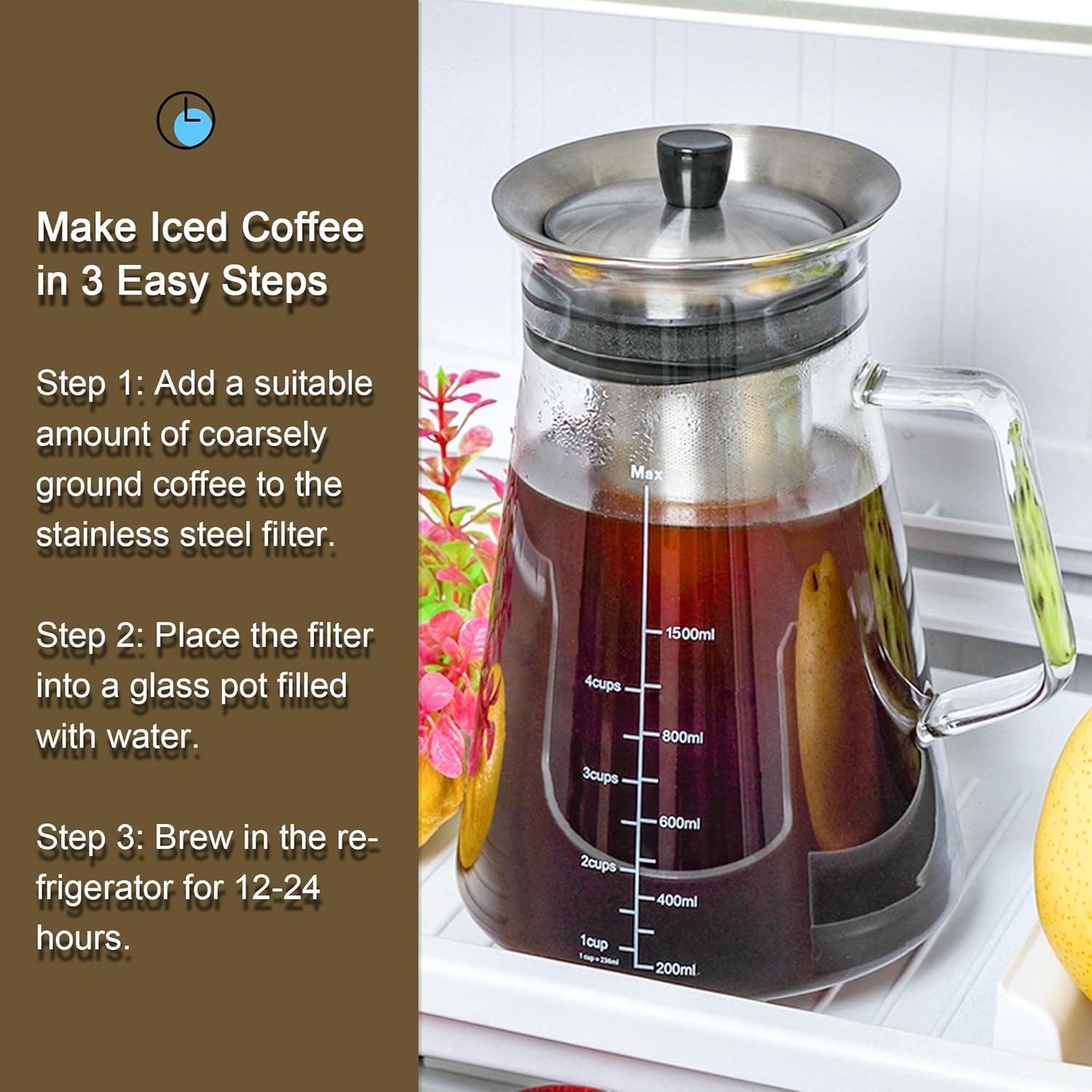 Brew Café-Quality Iced Coffee at Home with the Airtight 51Oz Cold Brew Coffee Maker - Durable Borosilicate Glass & Stainless Steel Filter