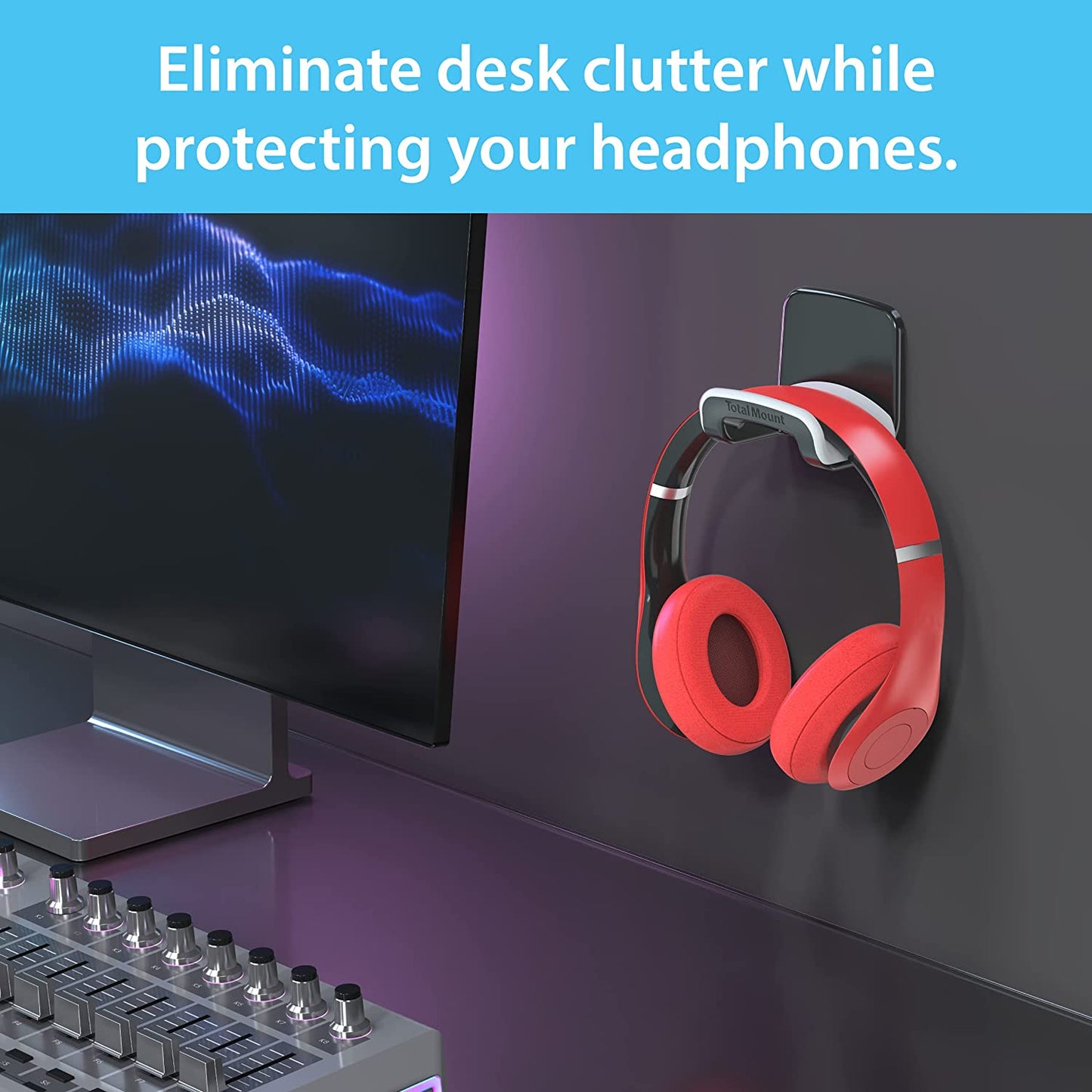 🎧 Keep Your Space Tidy! Studio-Grade Black Headphone Holder - No Screws or Damage, Just Hang & Go! 🖤✨ #HeadphoneHolder #HomeOrganization