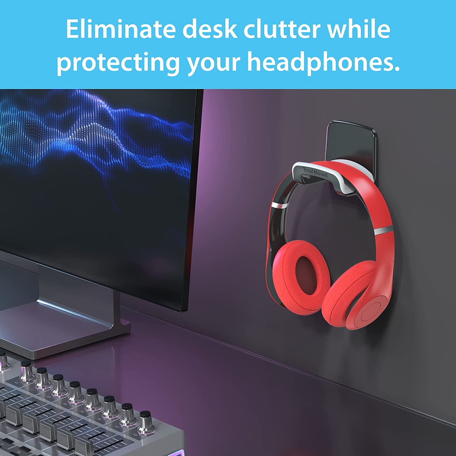 🎧 Keep Your Space Tidy! Studio-Grade Black Headphone Holder - No Screws or Damage, Just Hang & Go! 🖤✨ #HeadphoneHolder #HomeOrganization