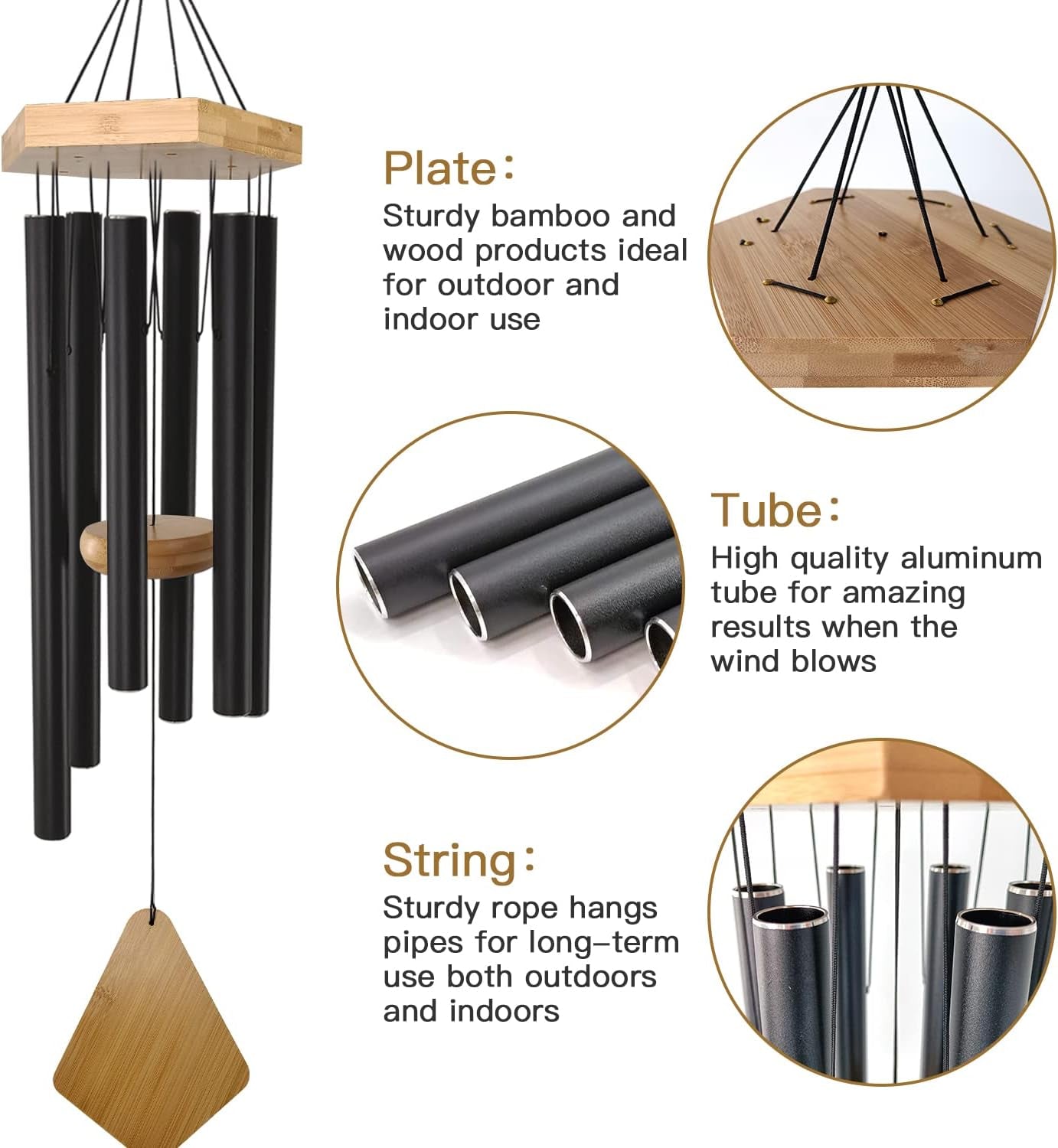 Enchanting 30-Inch Deep Tone Memorial Wind Chimes with Hook - Perfect Gift for Mother's Day, Housewarming, and Christmas - Ideal for Patio, Garden, and Home Decor in Elegant Black