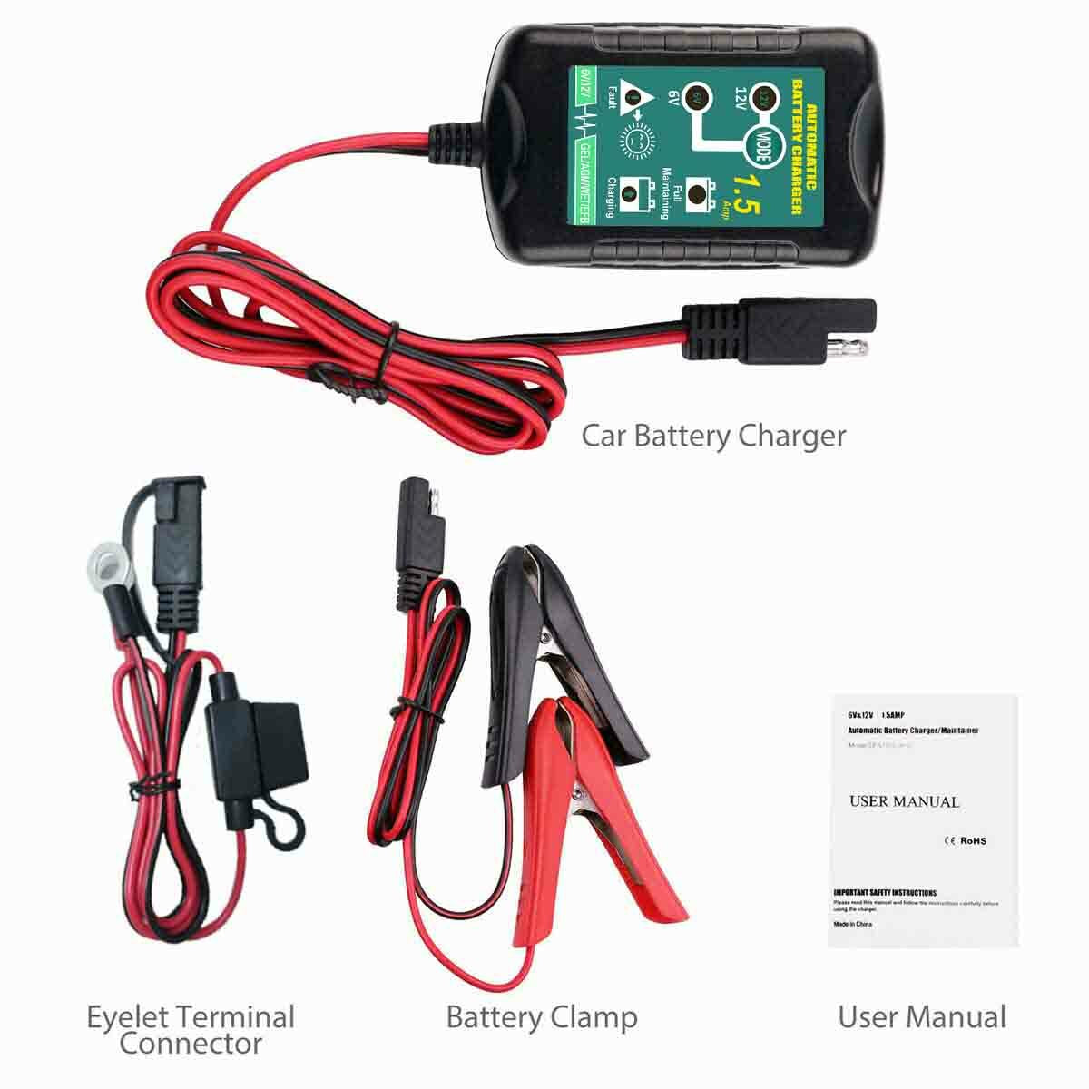 Smart Automatic Battery Charger & Maintainer for 6V/12V Motorcycles - Trickle Float Technology