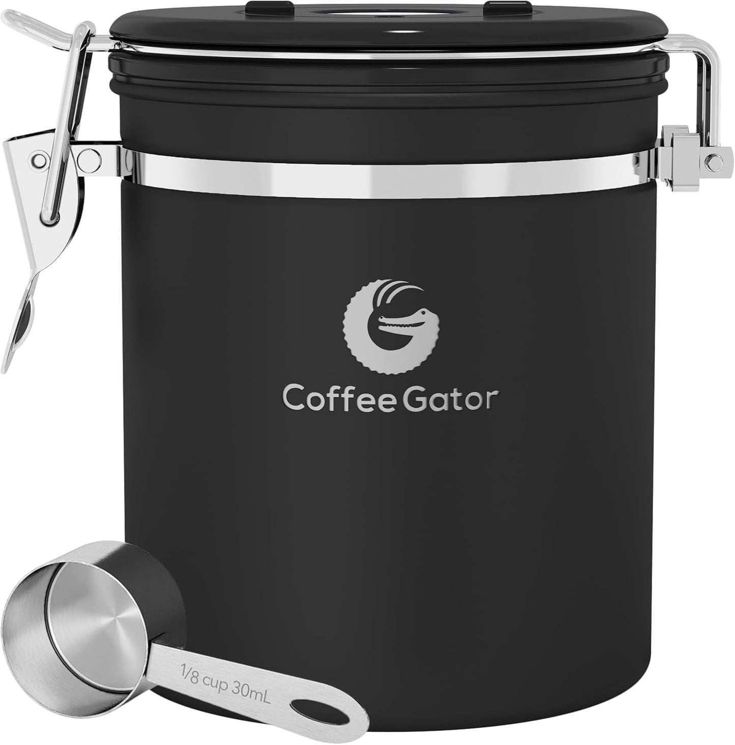 Premium Airtight Coffee Canister - 16oz Stainless Steel & 4oz Borosilicate Glass with Date Tracker & Scoop for Fresh Beans, Ground Coffee, Sugar, Tea, & Cookies