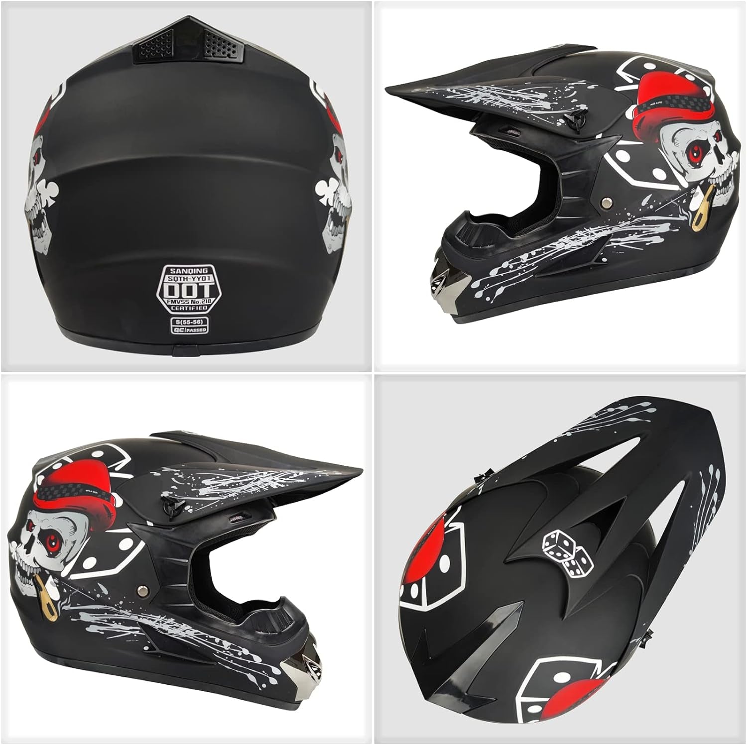 Youth Motorcycle Helmets（Goggles Gloves Face Shield） 4PCS Set, Unisex Dirt Bike Helmets Full Face Off-Road Helmets, Mountain Bike Motocross Helmets, DOT Approved
