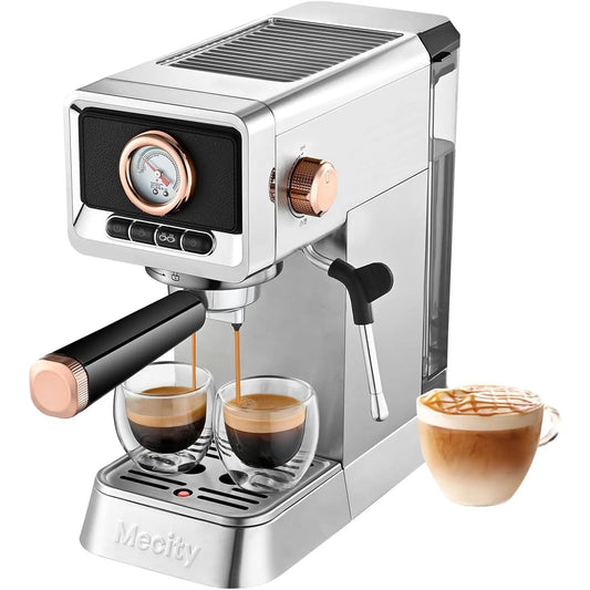 20 Bar Espresso Machine with Milk Frother, Brushed Stainless Steel Shell, 37 Fl.Oz Water Reservoir, Coffee Maker for Espresso, Latte, Mocha, Americano. 1400W, Silver