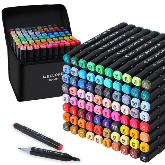 WELLOKB Alcohol Marker Set, Mixed Color Marker Pen Set,Coloring Markers, Multi-Purpose Paint Markers, Art Supplies,Art Markers for Coloring, Illustrations and Sketching, Includes Case for Easy, Back to School Pen