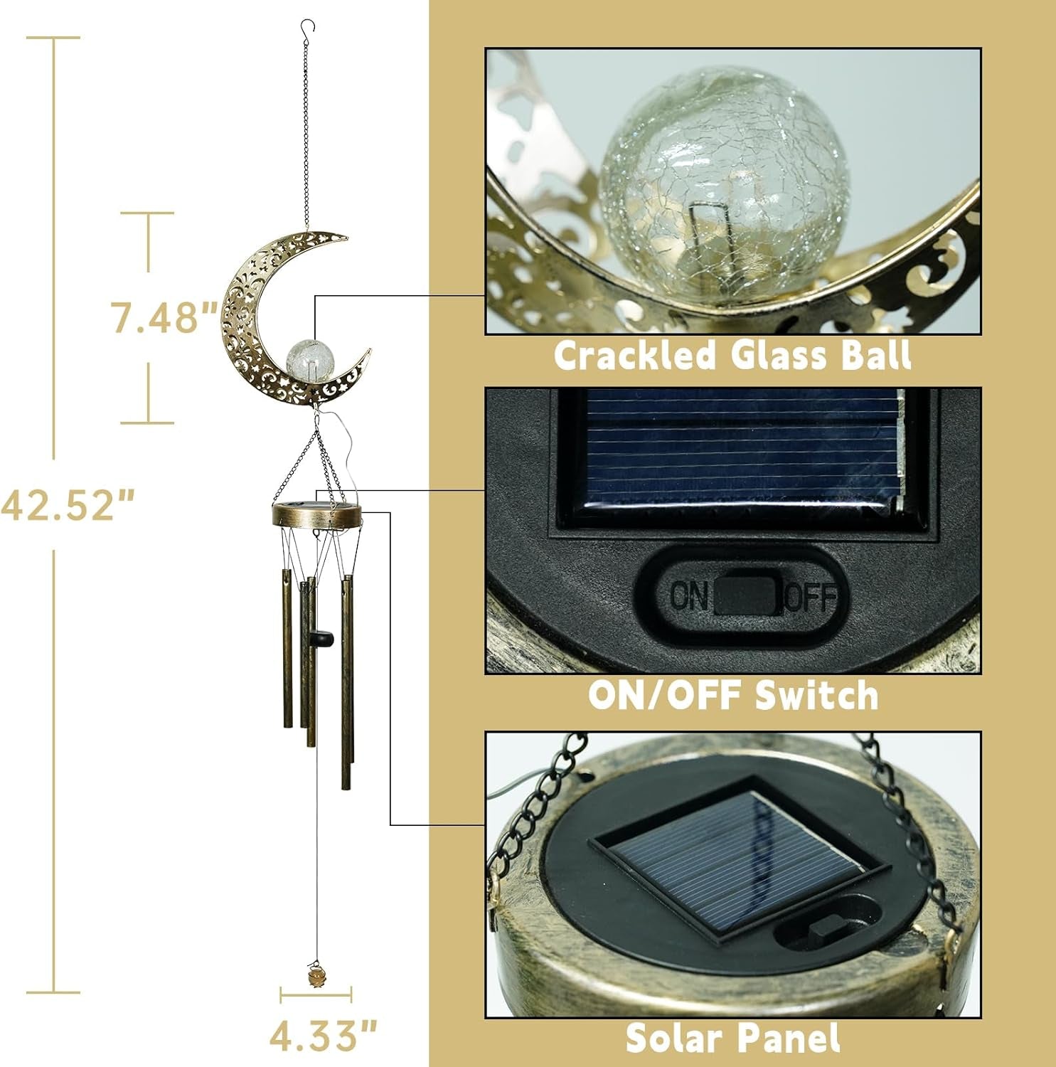 Enchanting Solar Moon Wind Chimes - Illuminate Your Porch with Elegant Sound and Light