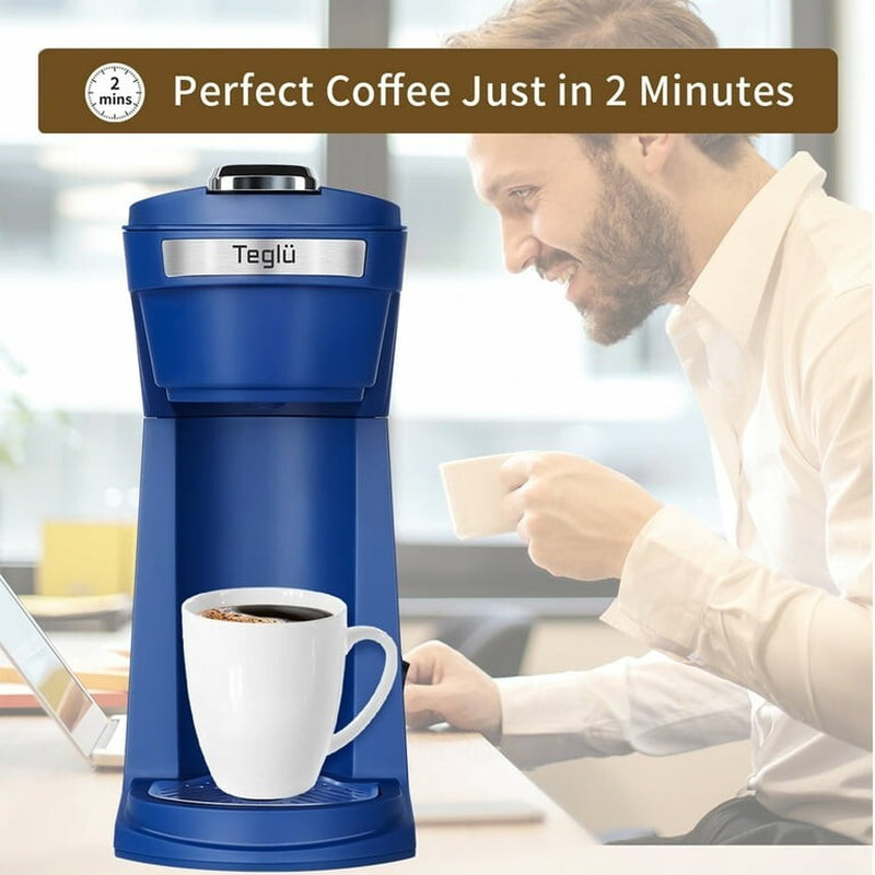 Brew Your Perfect Cup with the Mini K Cup Coffee Maker - Versatile Ground Coffee Machine in Stylish Blue