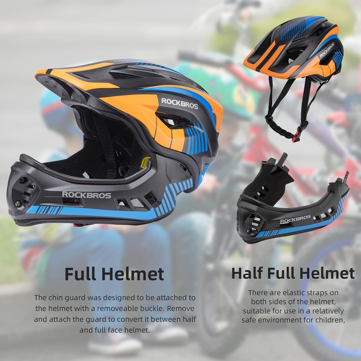 Kids Full Face Helmet Kids Bike Helmets Lightweight Toddler Mountain Bike Helmet Detachable for MTB BMX Skating Cycling Scooter Safety Bicycle Helmets for Youth Child Boys Girls Ages 3-16
