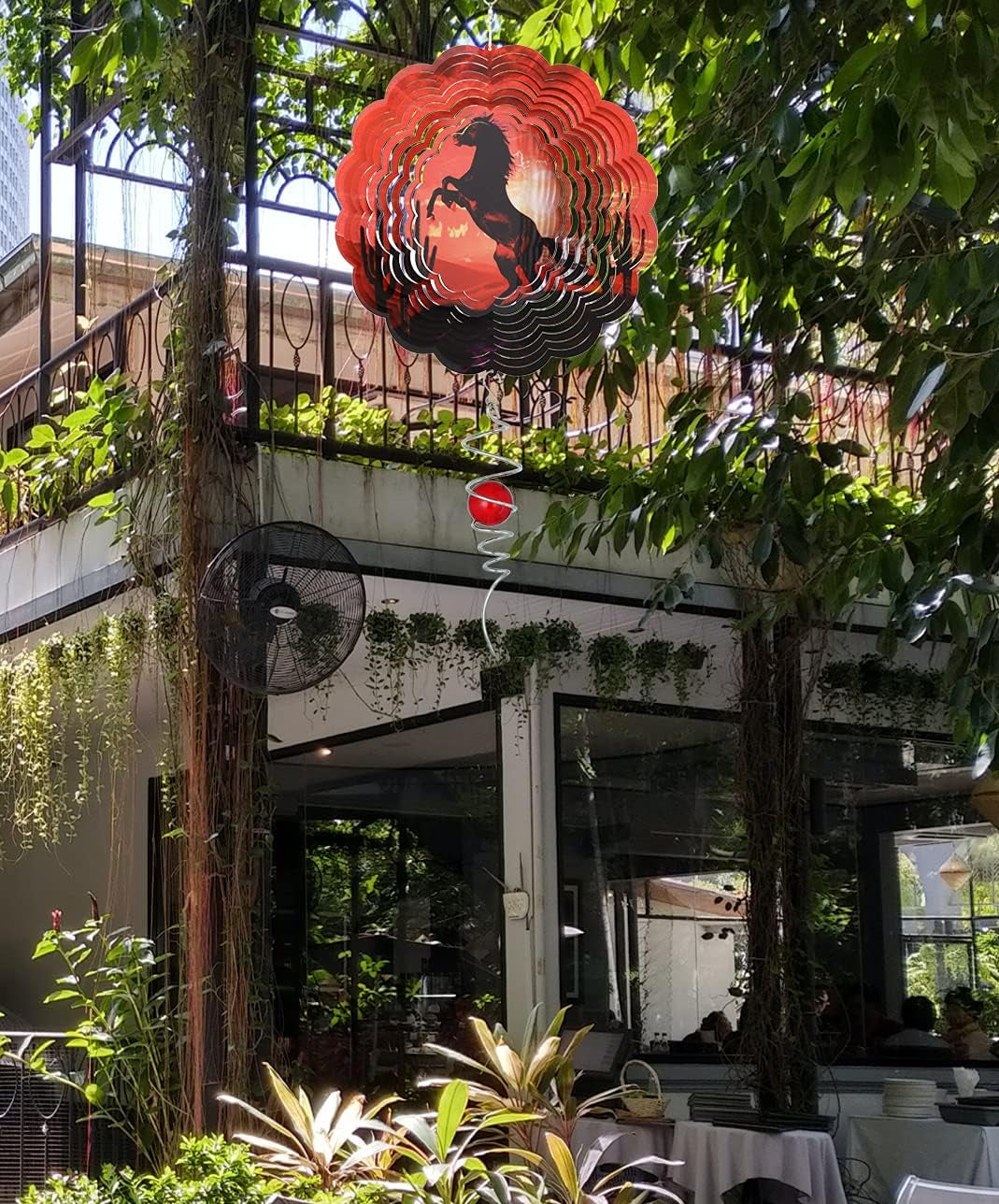 Wind Spinners Outdoor Metal Large,3D Horse Cactus Wind Spinner Hanging Decor,Kinetic Spinners for Yard Garden,12Inch Shiny Wind Spinner Art Ornament,Stainless Steel Red Wind Sculptures & Spinners