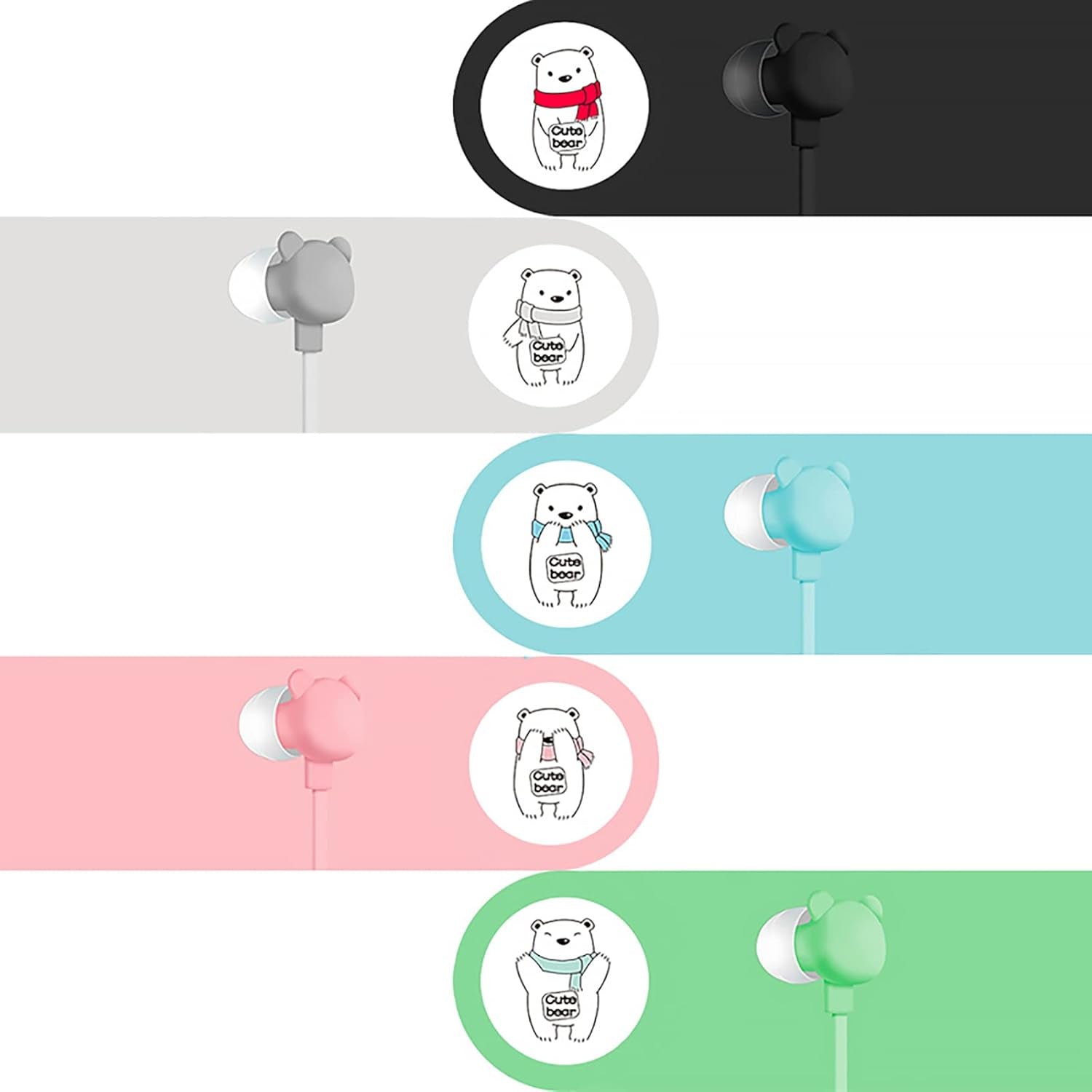 Bear Earbuds for Kids, Kawakii Wired Earbud & In-Ear Headphones Gift for School Girls and Boys with Microphone and Lovely Earphones Storage Case(Green MC)