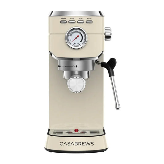 20 Bar Espresso Machine with Milk Frother and 34 Oz Water Tank, Stainless Steel, New, Beige