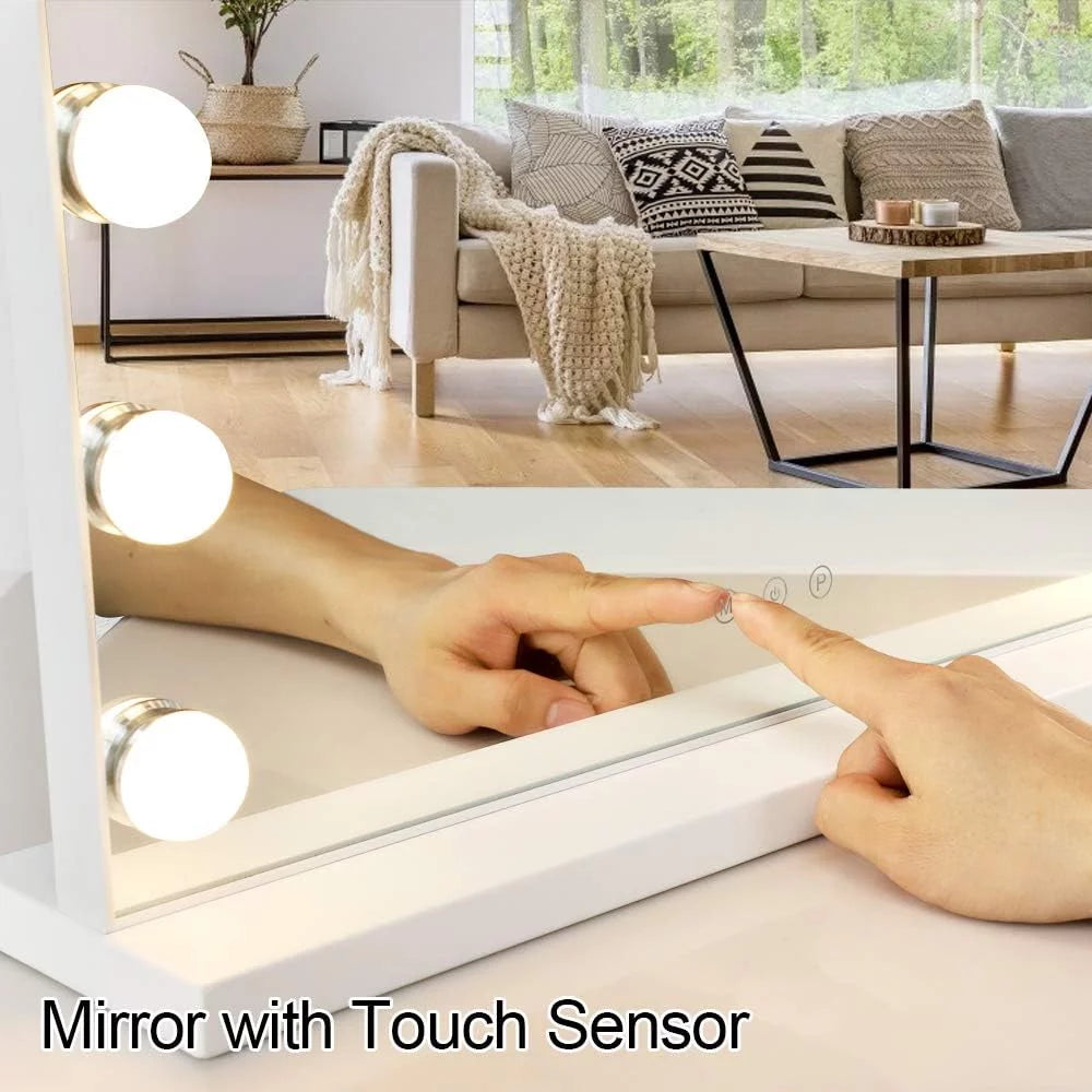 Hollywood Makeup Mirror Vanity Mirror with Lights, Large Bedroom Makeup Mirror with Lights LED Bulbs Dimmable 3 Color Lighting Mode with Removable Magnification