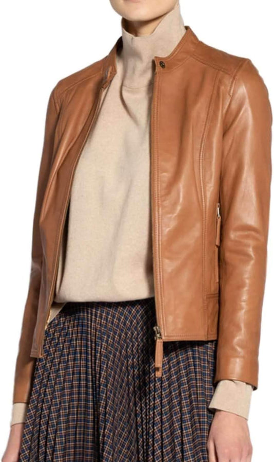 Womens Leather Jacket Bomber Motorcycle Biker Real Lambskin Leather Jacket for Womens