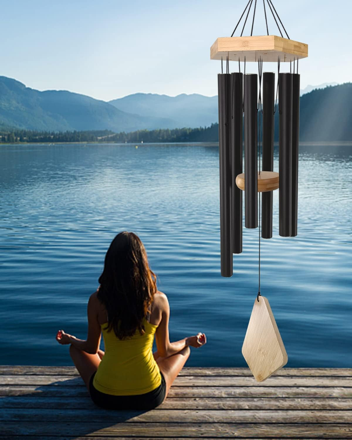 Enchanting 30-Inch Deep Tone Memorial Wind Chimes with Hook - Perfect Gift for Mother's Day, Housewarming, and Christmas - Ideal for Patio, Garden, and Home Decor in Elegant Black