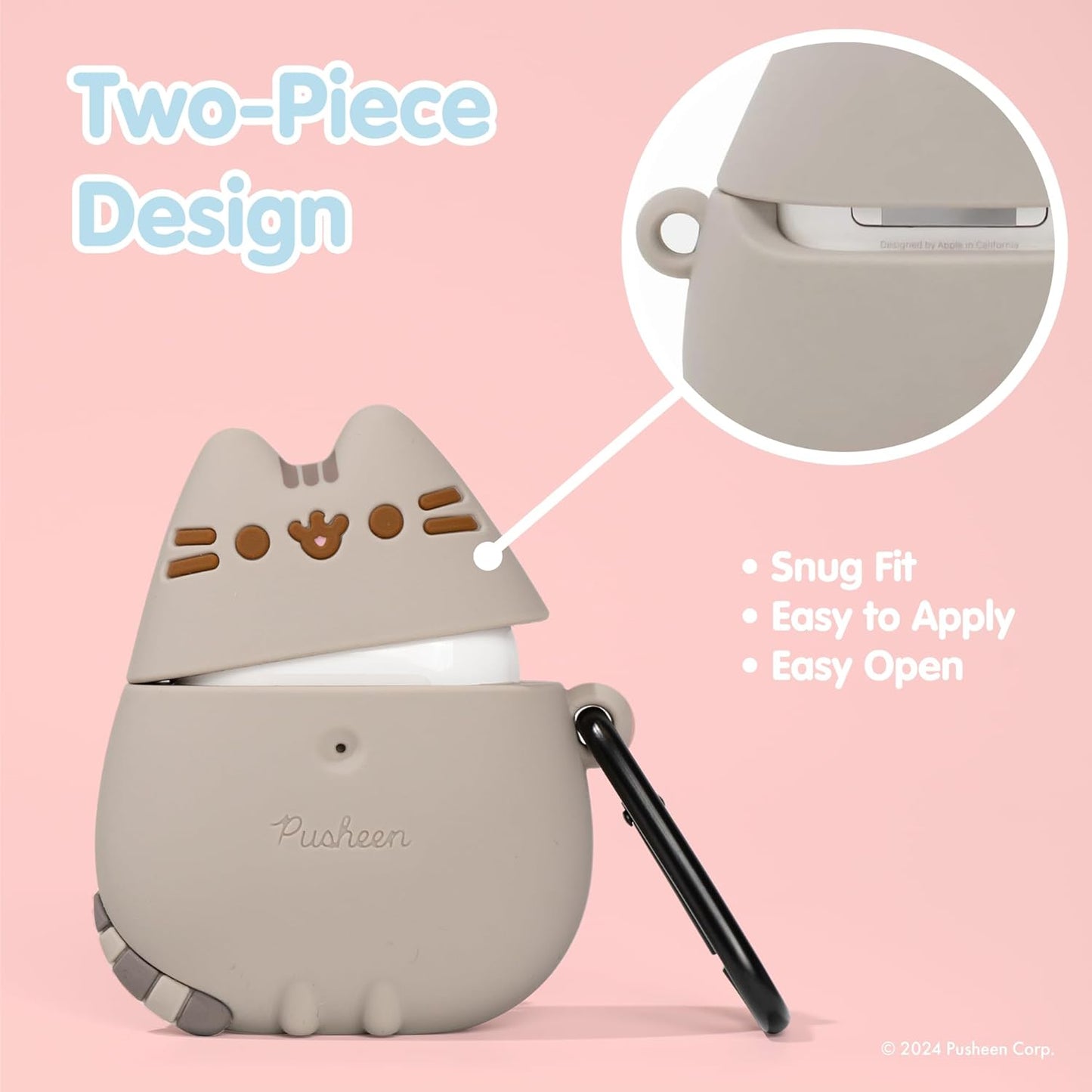 X Pusheen Cute Silicone Protective Cover Designed for Airpods 1/2 Case [Carabiner Clip Included] [Wireless Charging Compatible] - Standing