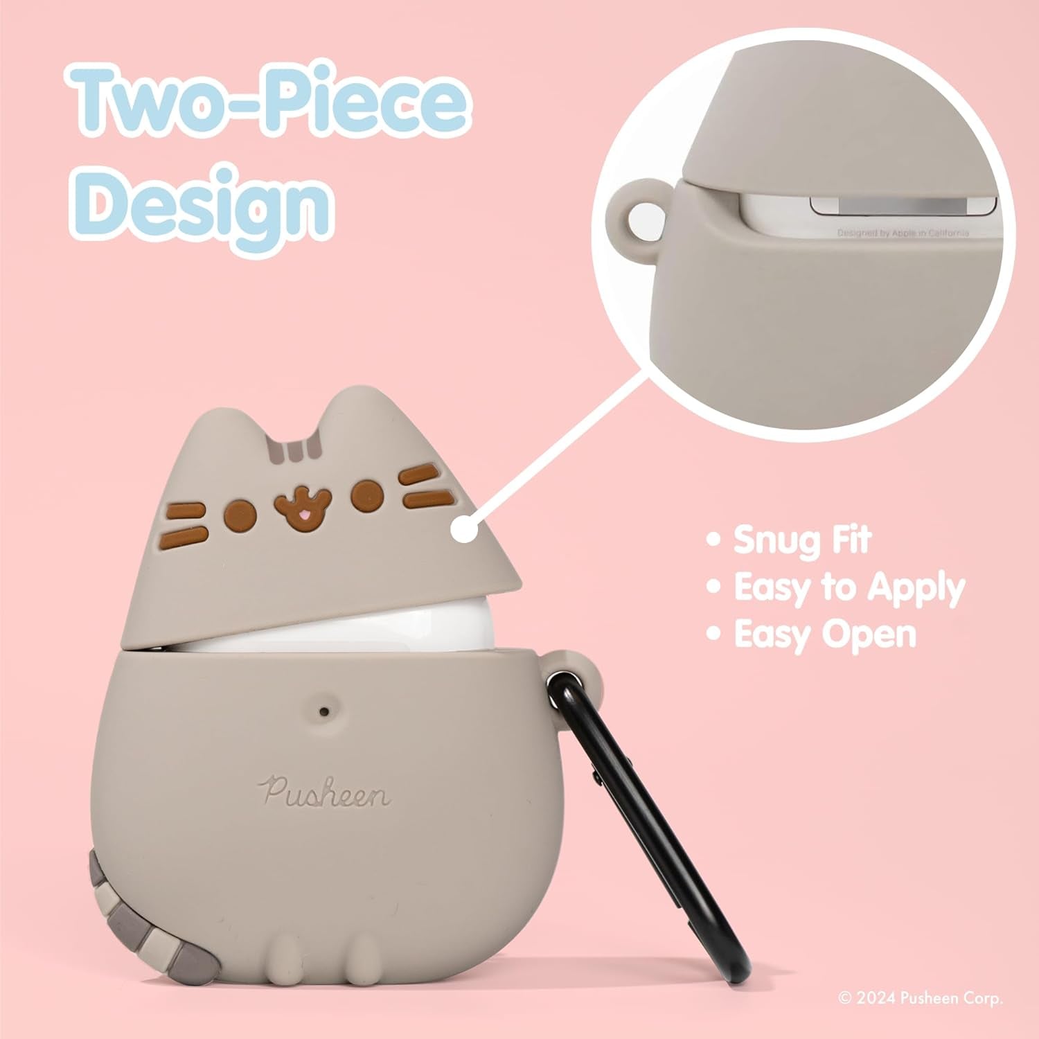 X Pusheen Cute Silicone Protective Cover Designed for Airpods 1/2 Case [Carabiner Clip Included] [Wireless Charging Compatible] - Standing