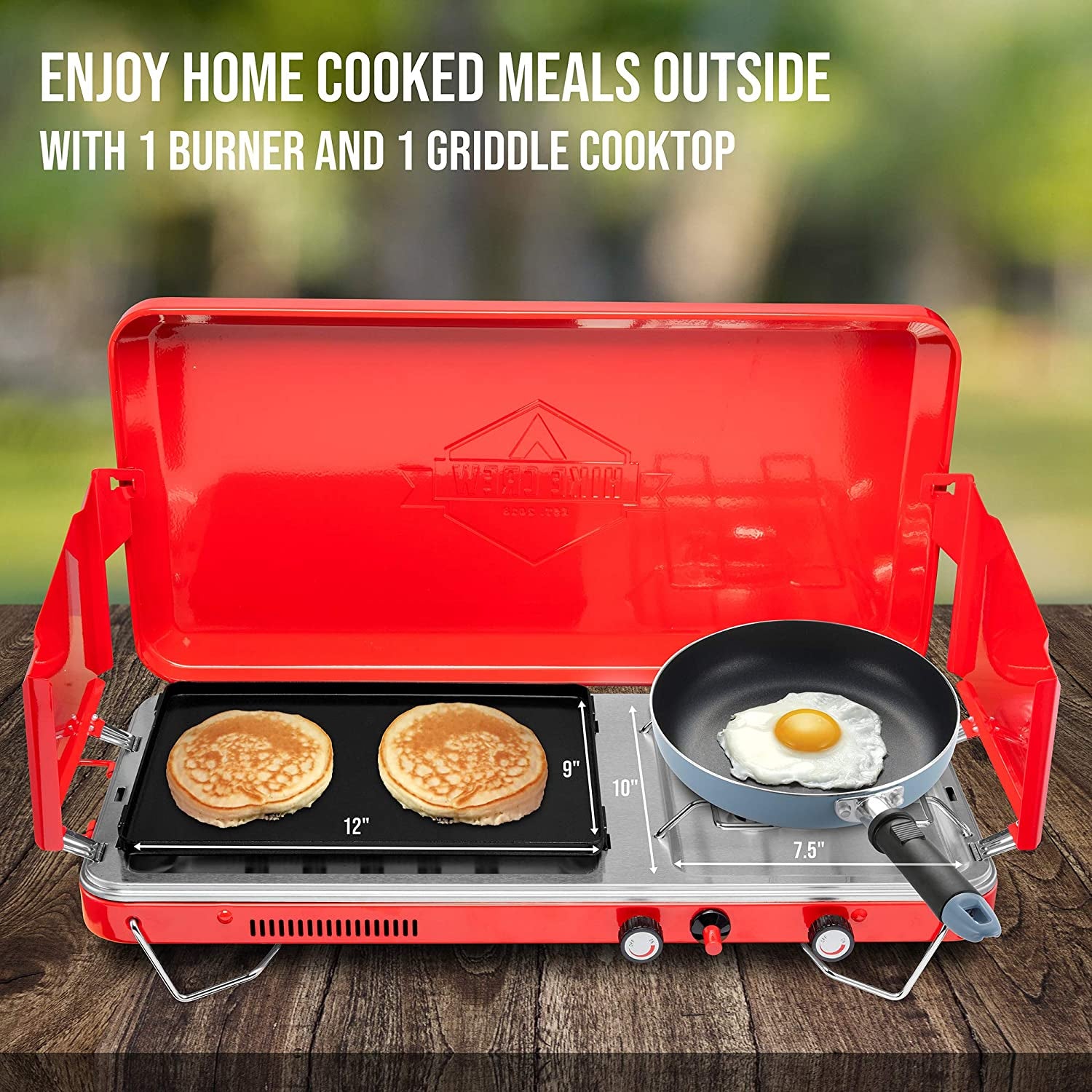 2-In-1 Gas Camping Stove | Portable Propane Grill/Stove Burner W/Integrated Igniter & Stainless Steel Drip Tray | Built-In Carrying Handle, Foldable Legs & Wind Panels | Includes Regulator