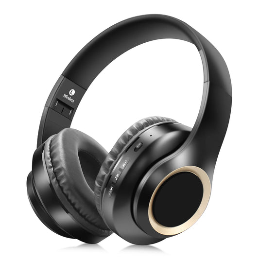 Bluetooth Headphones over Ear,Hybrid Active Noise Cancelling Headphones, Wireless Headphones with Microphone,Hifi Stereo Foldable Lightweight Wireless Headset Black Gold