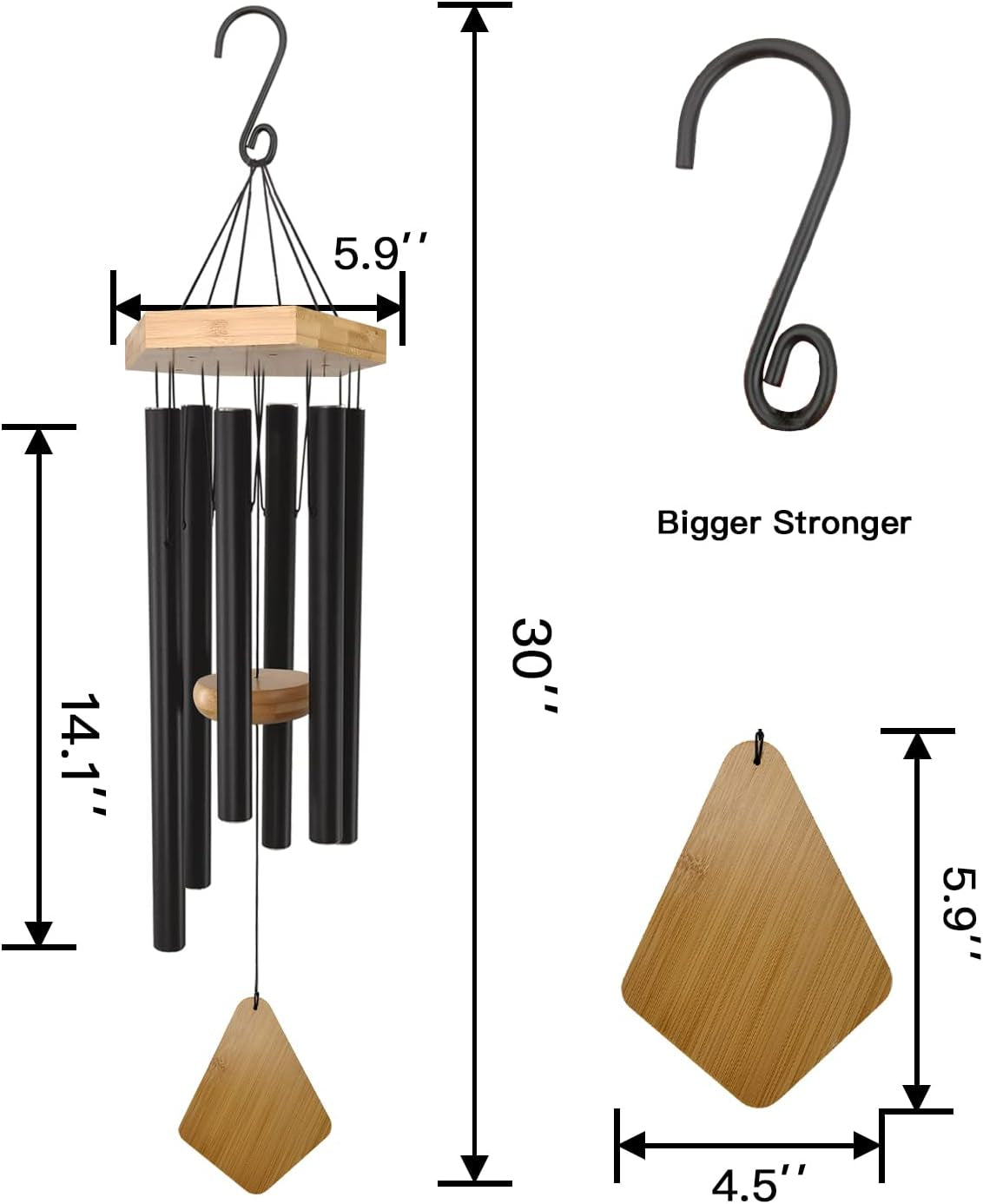 Enchanting 30-Inch Deep Tone Memorial Wind Chimes with Hook - Perfect Gift for Mother's Day, Housewarming, and Christmas - Ideal for Patio, Garden, and Home Decor in Elegant Black