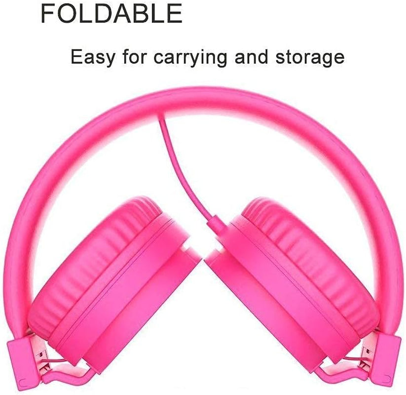 Kids Headphones On-Ear Comfortable Foldable Headphones for Kids Lightweight Stereo Headset for Kids Childrens Girls Boys Smartphone PC Tablet MP3/4 Video Game Toddler Headphones (Pink)
