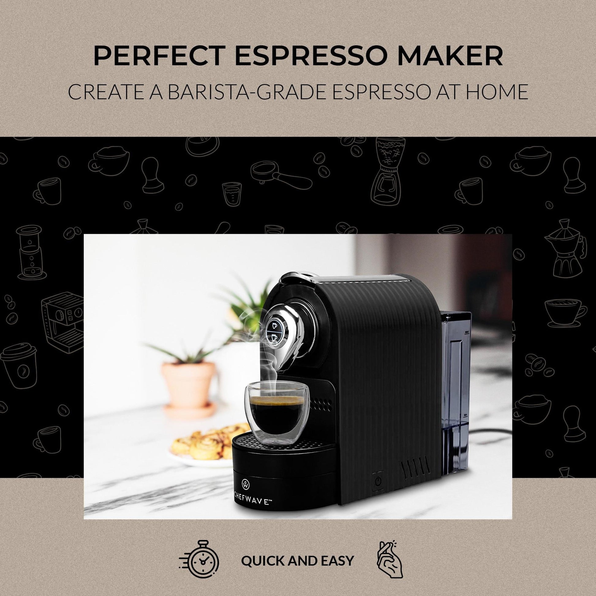 Espresso Machine for Nespresso Capsules (Black) with Holder and Cups