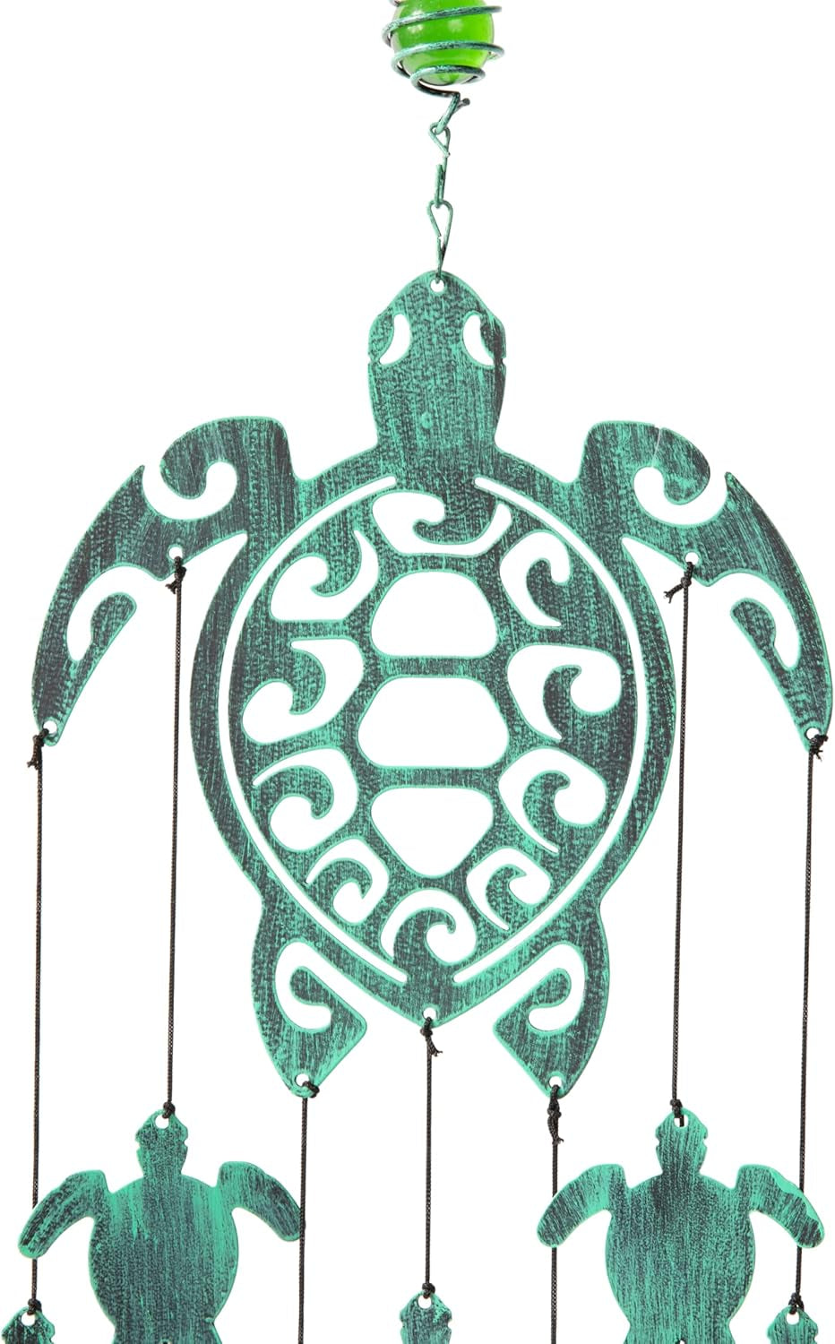 Enchanting 31" Rustic Sea Green Tribal Turtles Wind Chimes - Unique Outdoor Decor for Gardens, Perfect Gift for Women and Moms