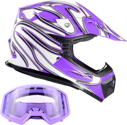 Kids Youth Offroad Gear Combo Helmet & Goggles DOT Motocross ATV Dirt Bike MX Motorcycle