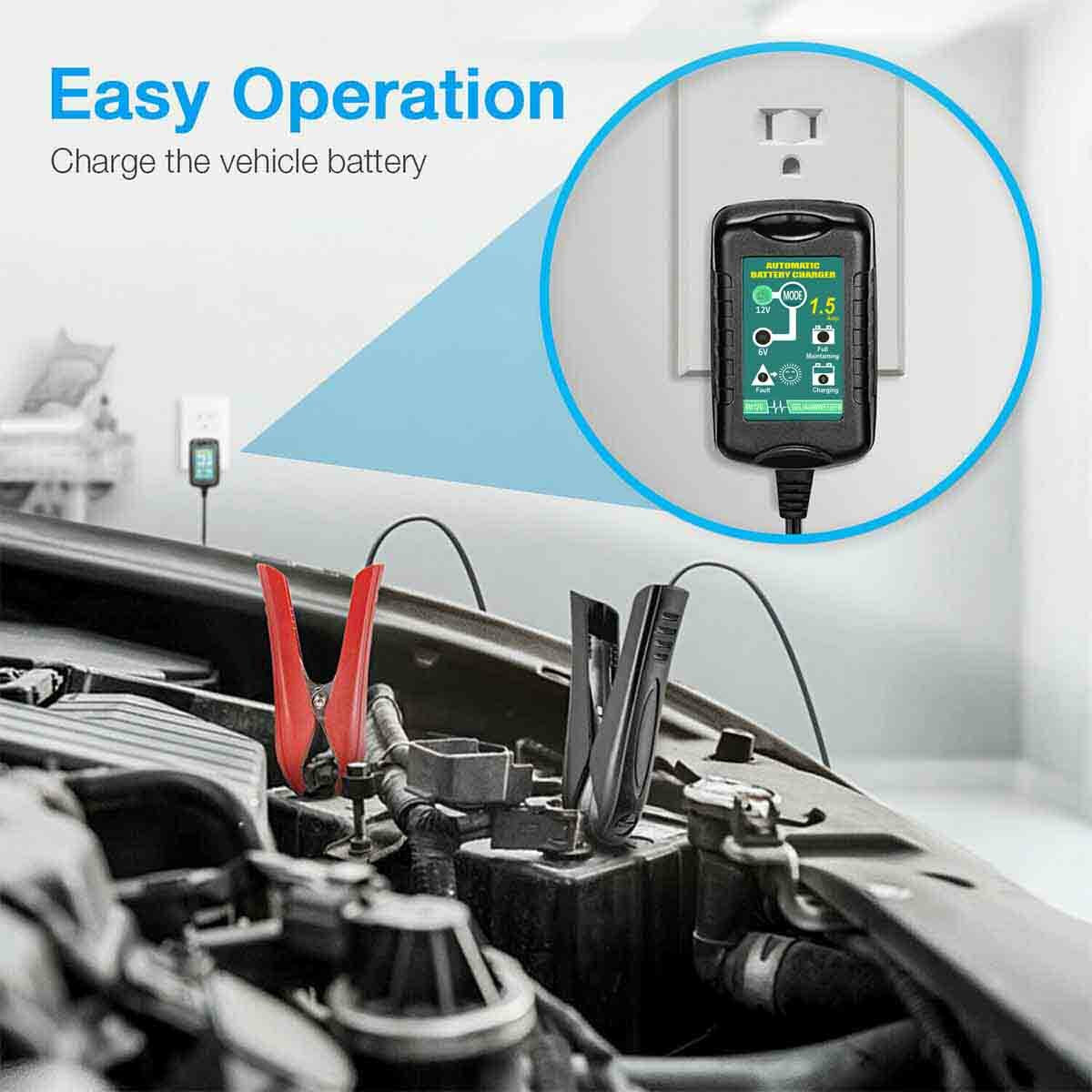 Smart Automatic Battery Charger & Maintainer for 6V/12V Motorcycles - Trickle Float Technology