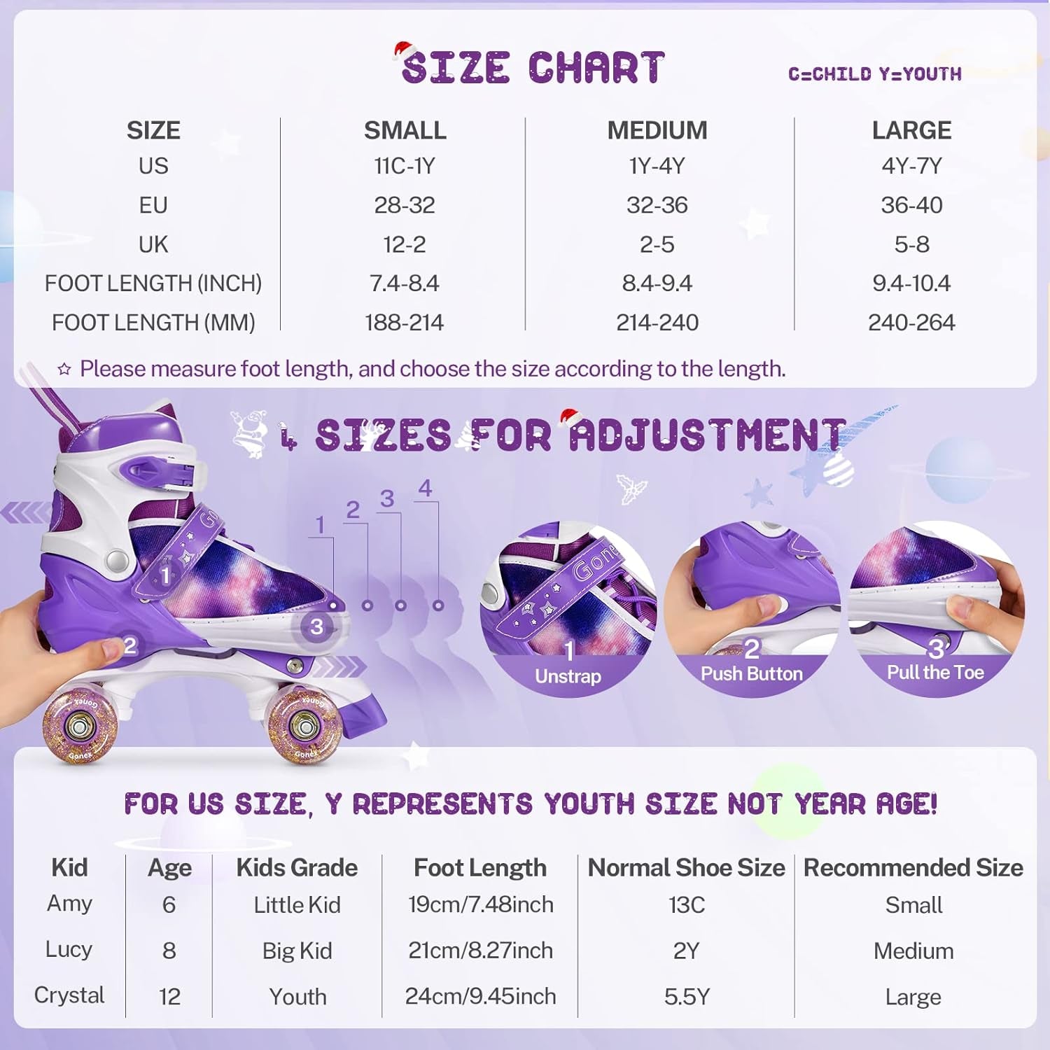 Roller Skates for Girls Kids Boys Women with Light up Wheels and Adjustable Sizes for Indoor Outdoor