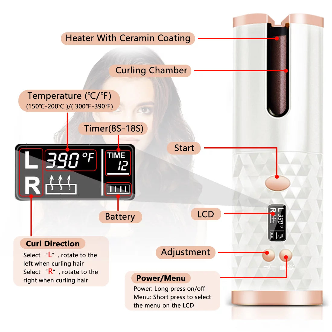 Revolutionary Cordless Automatic Hair Curler - USB Rechargeable, Portable Curling Wand for Effortless Curls Anywhere
