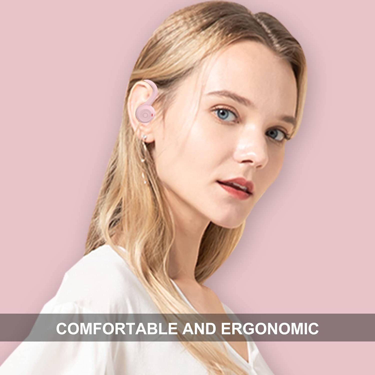 Pink over Ear Wireless Earbuds with Earhooks Running Bluetooth Earbuds with Ear Hook Waterproof Small Earphones in Ear Headphones Noise Cancelling Headset Android Ear Buds for Workout Sport Gym