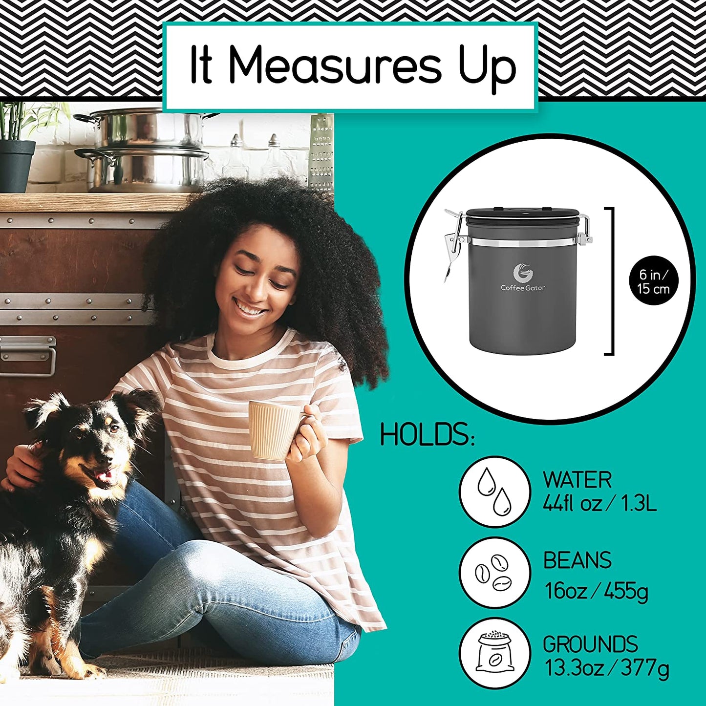 Premium Airtight Coffee Canister - 16oz Stainless Steel & 4oz Borosilicate Glass with Date Tracker & Scoop for Fresh Beans, Ground Coffee, Sugar, Tea, & Cookies