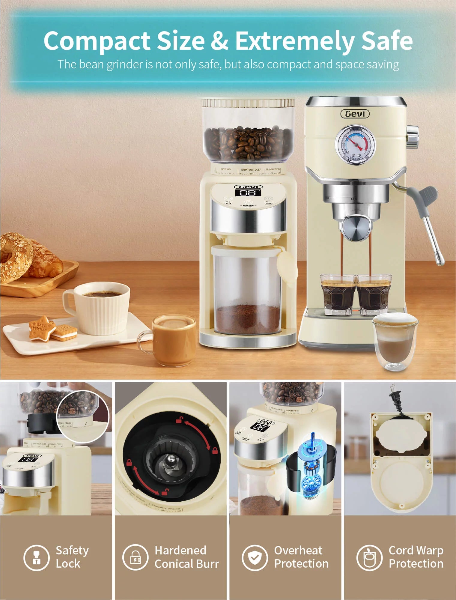 Burr Coffee Grinder Adjustable Burr Mill with 35 Precise Grind Settings,Beige