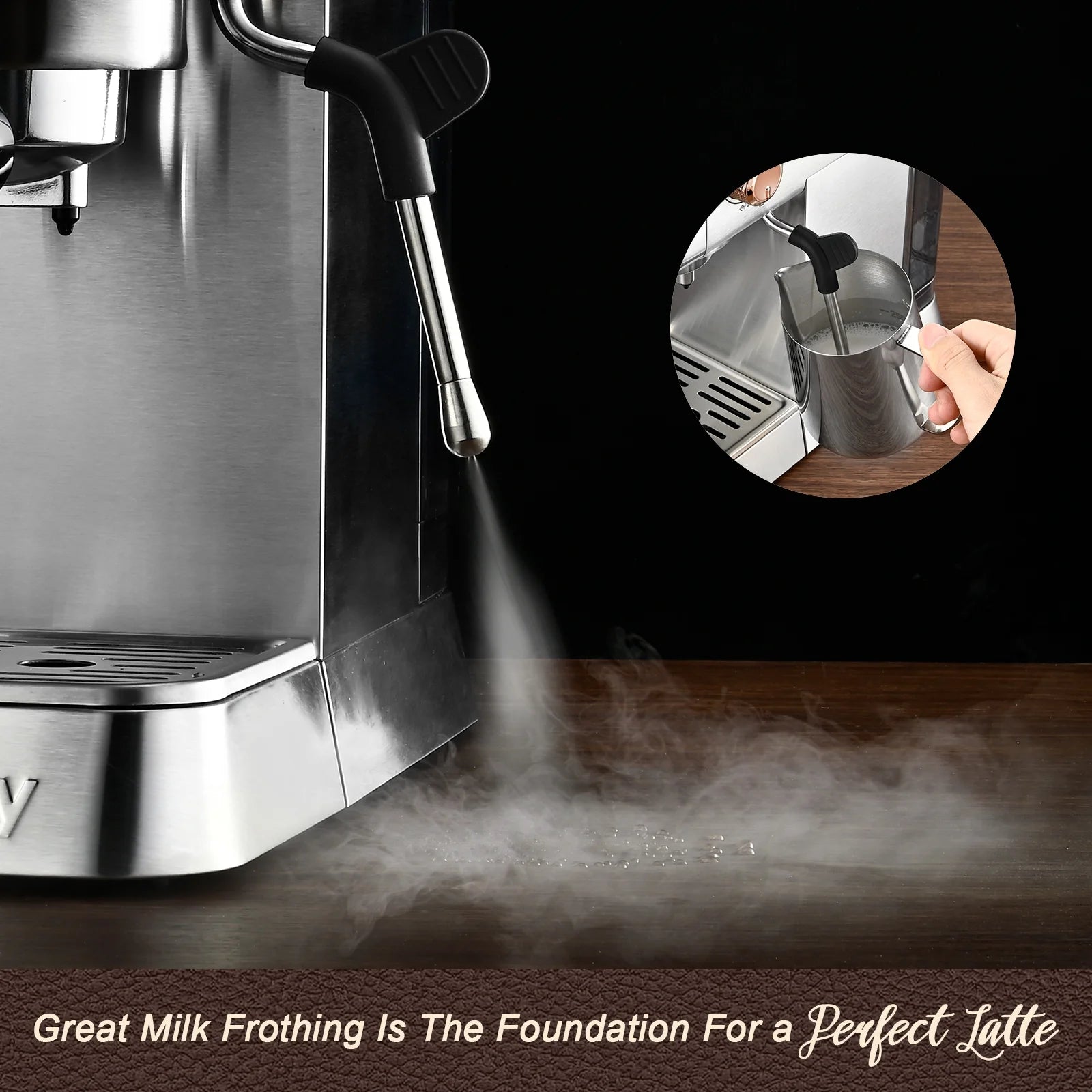 20 Bar Espresso Machine with Milk Frother, Brushed Stainless Steel Shell, 37 Fl.Oz Water Reservoir, Coffee Maker for Espresso, Latte, Mocha, Americano. 1400W, Silver