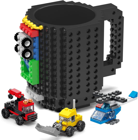 Build-On Brick Mug Set - Unleash Creativity with 3 Random Packs of 2-in-1 Bricks - Fun Coffee Mugs for Kids and Adults - Perfect Novelty Gift for Any Occasion - Black