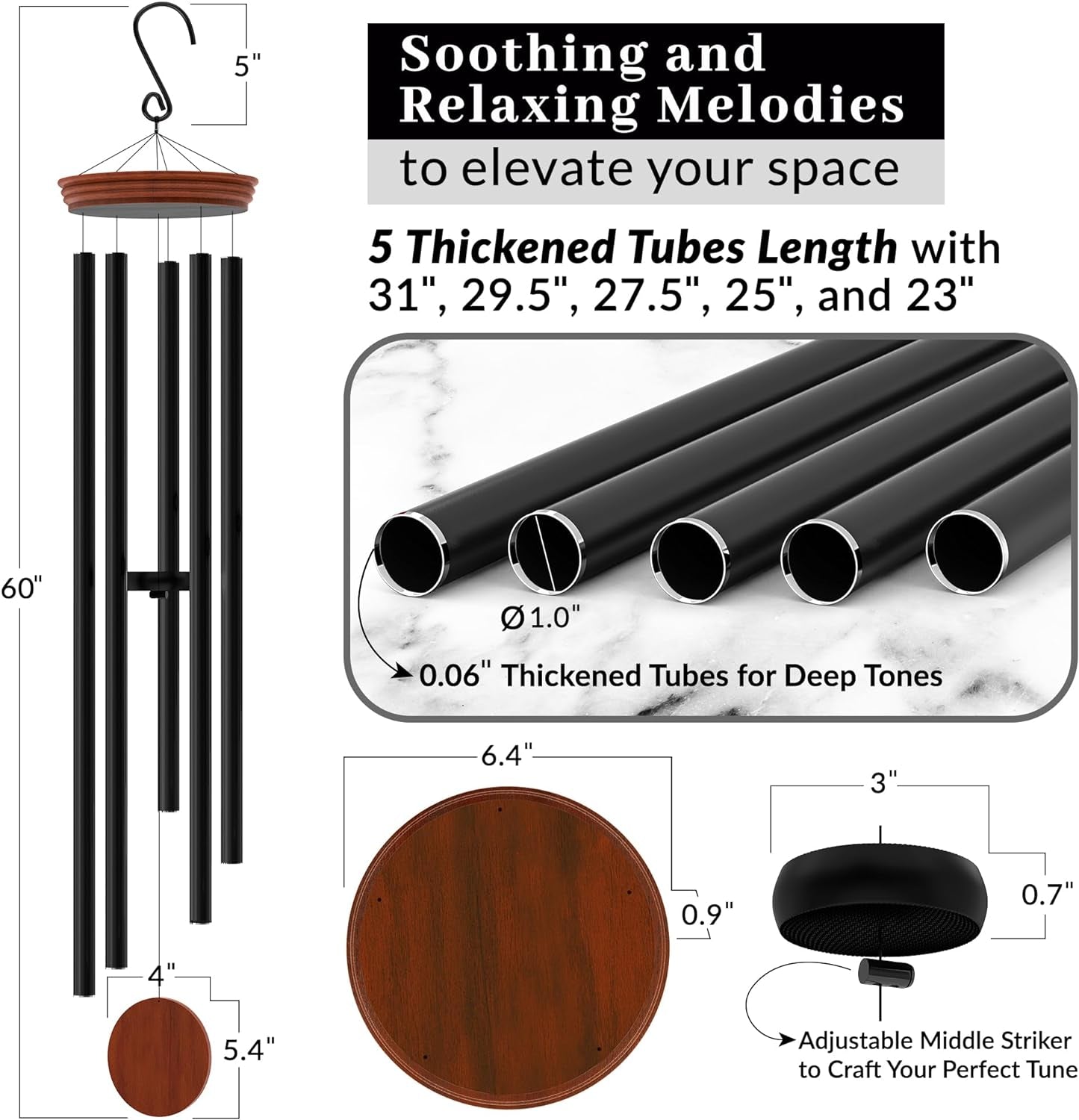 Experience Serenity with Our 60" Extra Large Deep Tone Wind Chimes - Perfect for Outdoor Relaxation