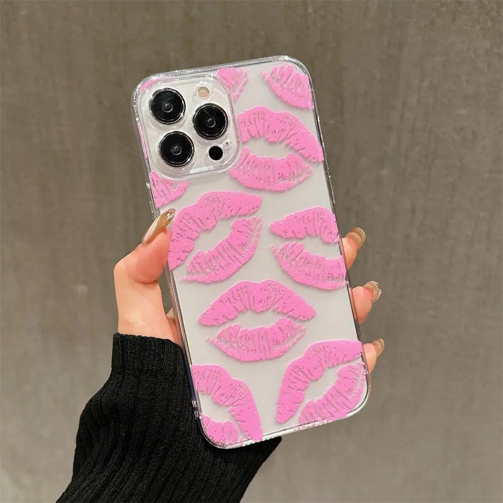 Lipstick Pattern Transparent Smartphone Protective Case, Shockproof Durable Decorative Cellphone Protector Cover, Phone Protection Accessories for Iphone 7 11 12 13 14 15 Series Devices, Summer Gift
