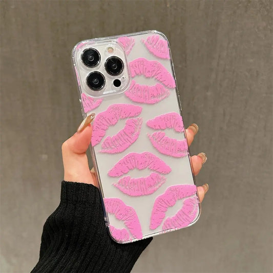 Lipstick Pattern Transparent Smartphone Protective Case, Shockproof Durable Decorative Cellphone Protector Cover, Phone Protection Accessories for Iphone 7 11 12 13 14 15 Series Devices, Summer Gift