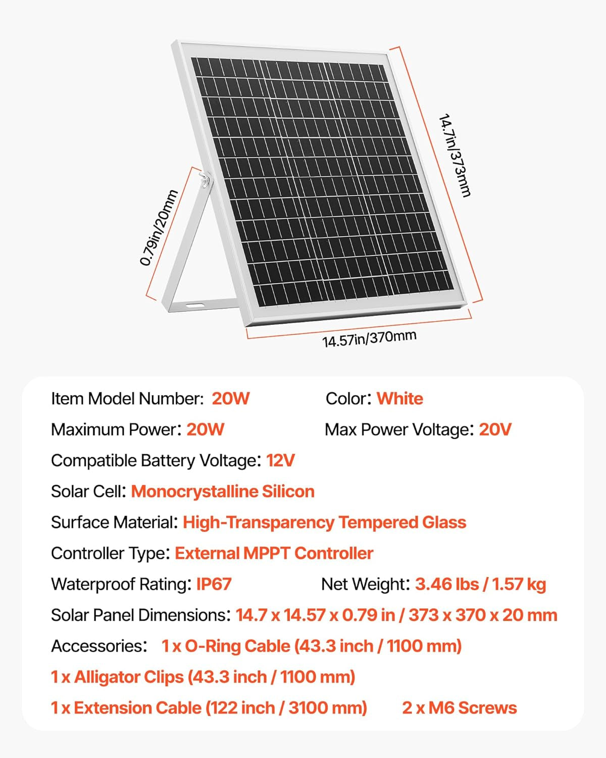 Power Up Your Adventures with the 20W 12V Solar Panel Battery Charger - Efficient, Reliable, and Weatherproof!