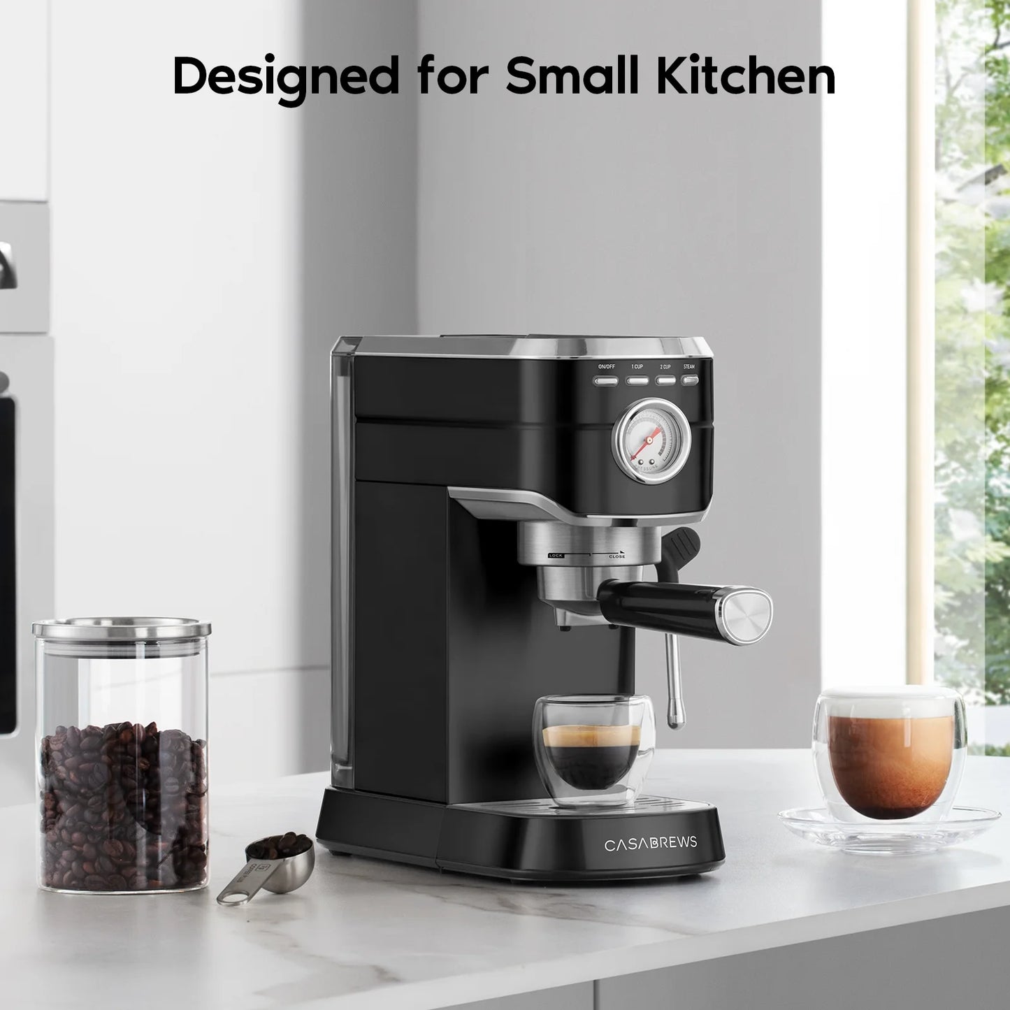 20 Bar Espresso Machine with Milk Frother Steam Wand, Professional Cappuccino Machine, Stainless Steel, Black