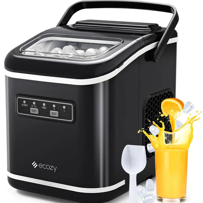 Ice Maker, Ecozy Portable Ice Maker, 26Lb, Cube Ice 9 in 6Min, Self-Cleaning,Ice Bags/Standing Ice Scoop/Ice Basket Kitchen Utensils