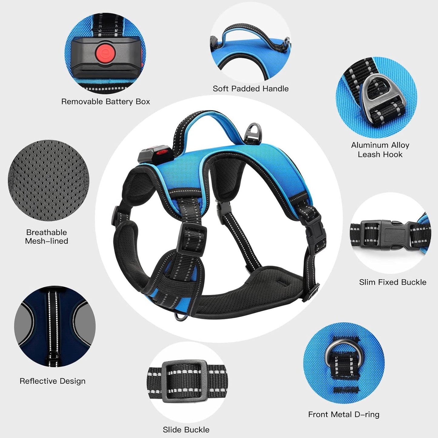 Illuminate Your Dog's Adventures with the LED Dog Harness - Adjustable, Reflective, and Comfortable for Large Dogs in Blue