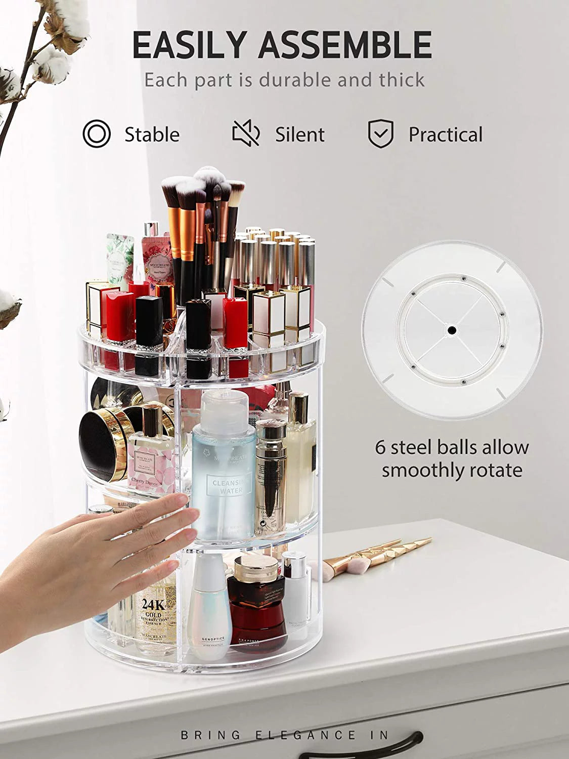 Makeup Organizer, 360 Degree Rotating Adjustable Cosmetic Storage Display Case with 4 Layers Large Capacity, Fits Jewelry, Makeup Brushes, Lipsticks and More, Clear Transparent