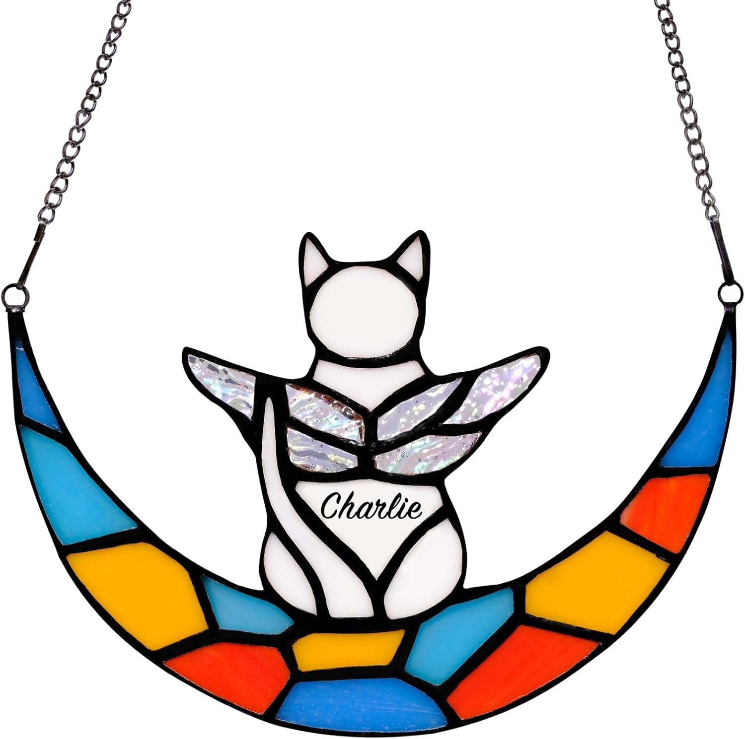 Beautiful Angel White Cat Memorial Stained Glass Decoration - A Heartfelt Tribute for Cat Lovers