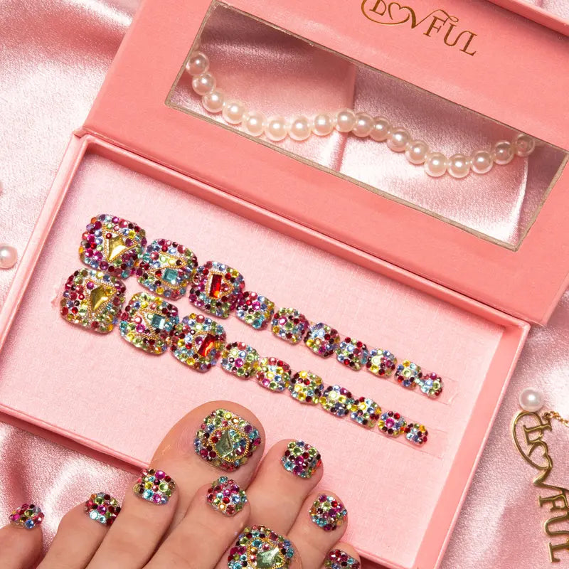 20PCS SIZE FREE Lovful Acrylictoes Handmade Press on Feet Nails Pedicure Acrylicnailtoes (RY)
