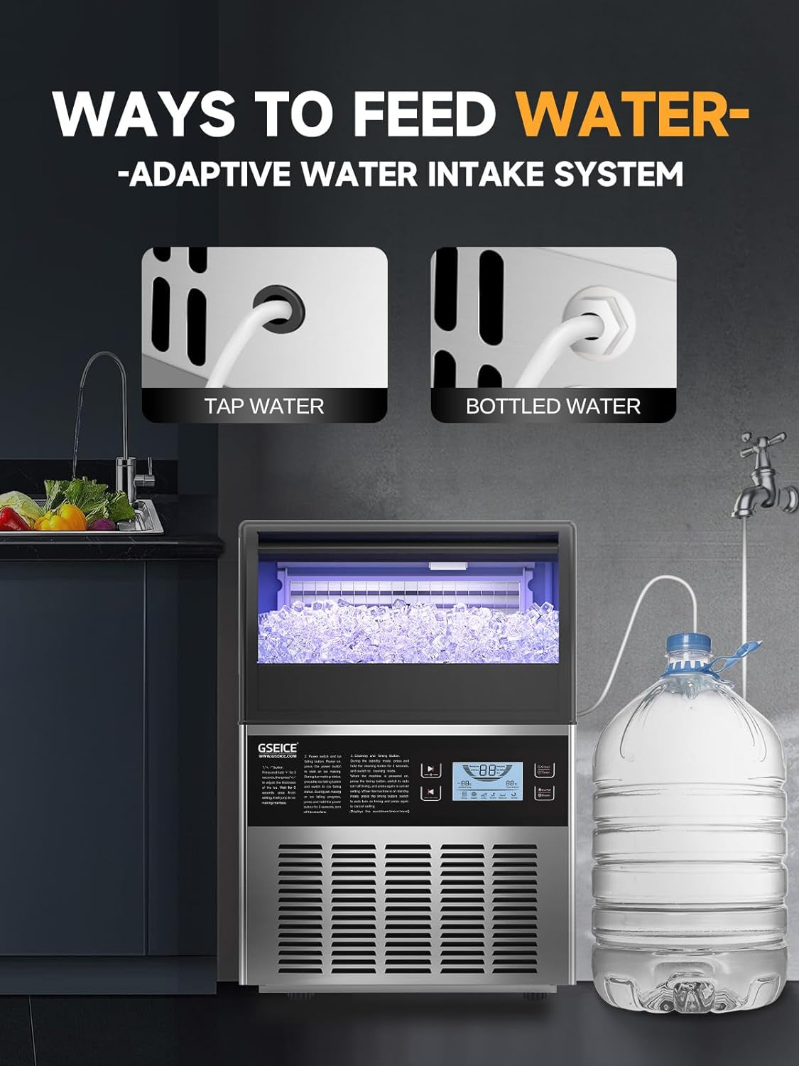 Upgraded Commercial Ice Maker Machine,90Lbs Stainless Steel under Counter Ice Machine with 30Lbs Ice Storage Capacity,Freestanding Ice Maker,Ideal for Restaurant,Bar,Restaurant,Home and RV