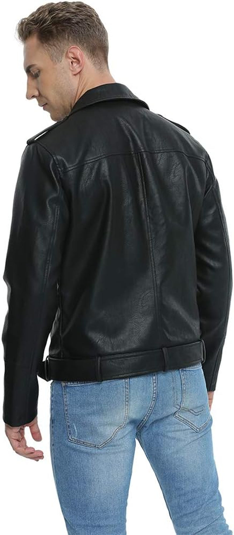 Leather Jackets for Men, Faux Bomber Jacket Men Motorcycle Lapel Asymmetric Zip-Up Blet Slim Fit Biker Coat