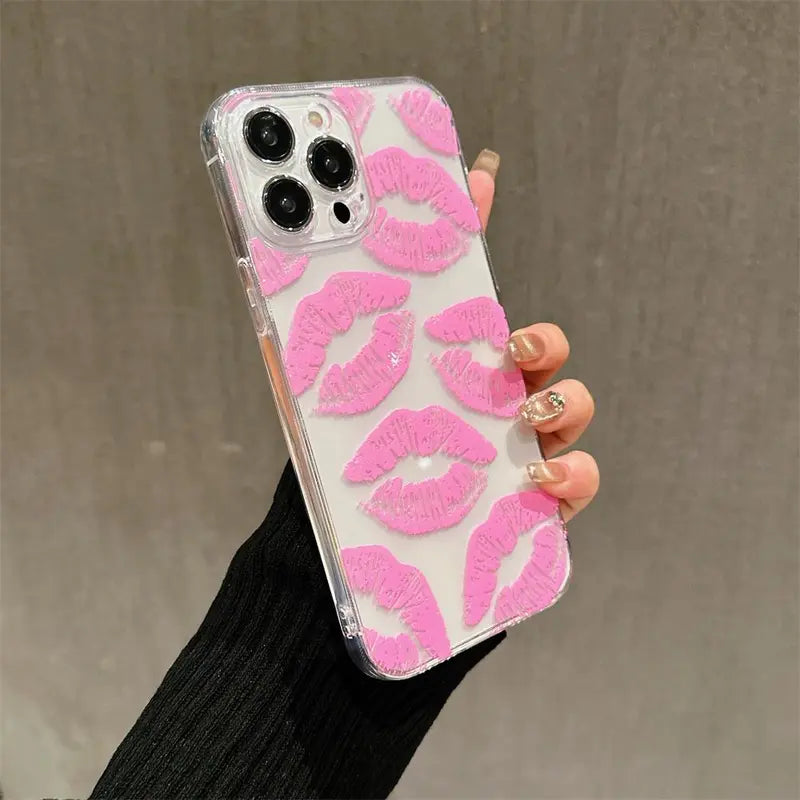 Lipstick Pattern Transparent Smartphone Protective Case, Shockproof Durable Decorative Cellphone Protector Cover, Phone Protection Accessories for Iphone 7 11 12 13 14 15 Series Devices, Summer Gift