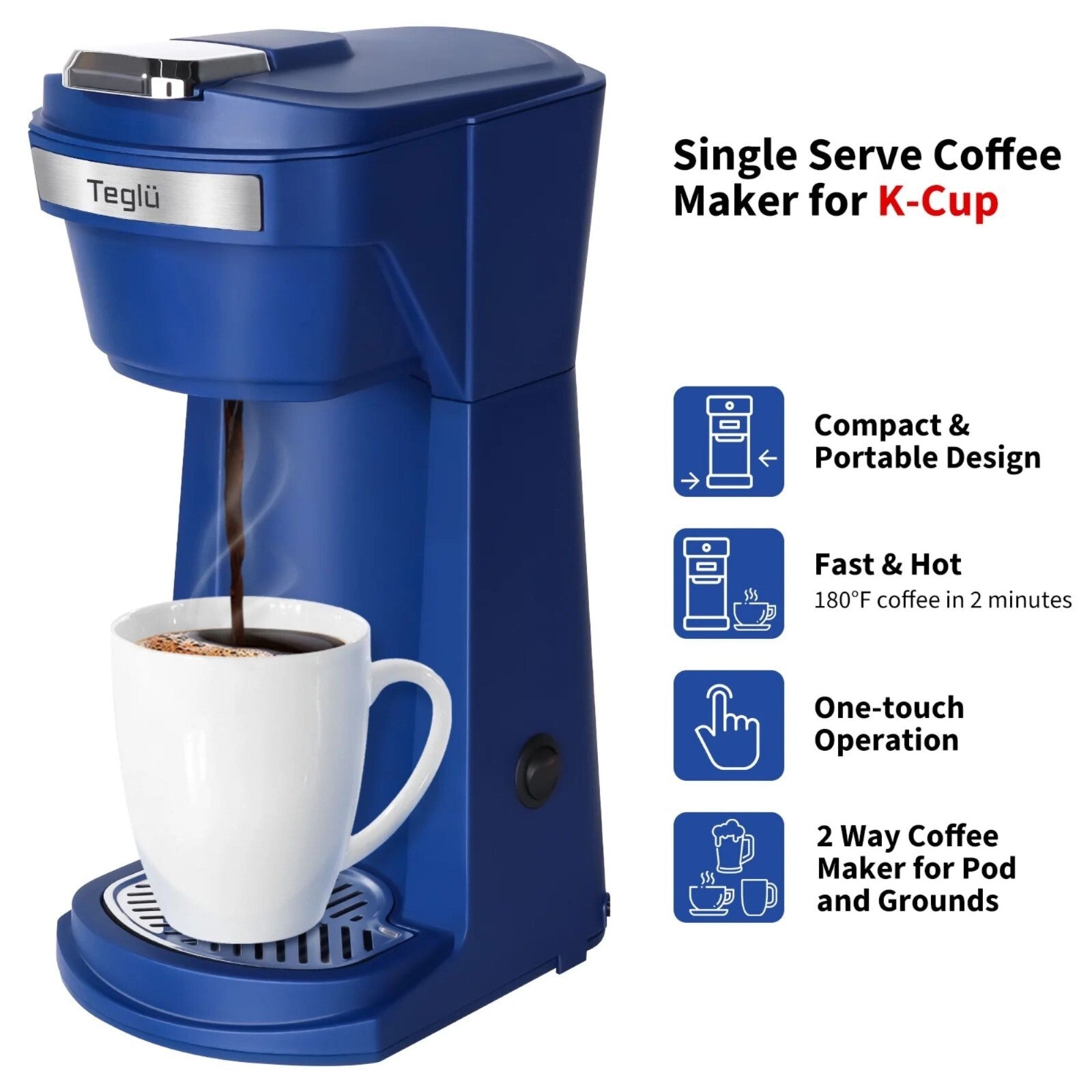 Brew Your Perfect Cup with the Mini K Cup Coffee Maker - Versatile Ground Coffee Machine in Stylish Blue