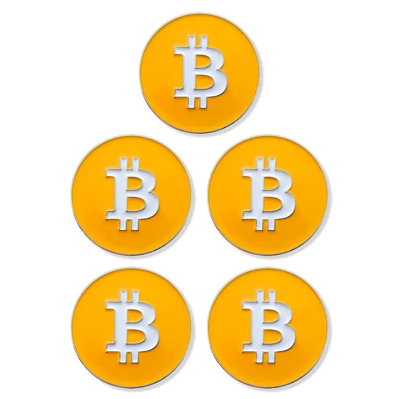 Bitcoin Golf Ball Marker All Metal - Value Pack of 5 - Works with Most Hat Magnet Clips and Divot Repair Tools with Magnetic Holder, Men and Women Golf Gift Accessories - Orange Ball Markers (3 Pack)